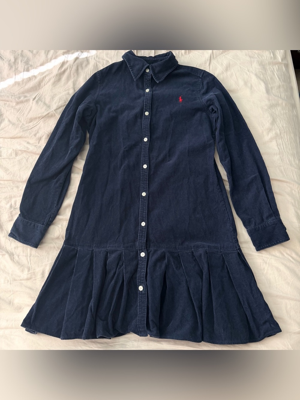 Polo Ralph Lauren corduroy shirt dress navy blue red pony girls size 10